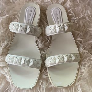 Stuart Weitzman rosita slides sandals 8.5 off-white worn once indoors